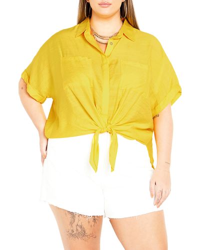 City Chic Relaxed Fit Button-up Shirt - Yellow