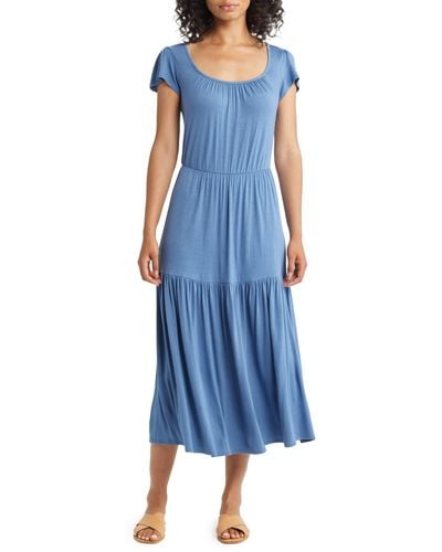 Loveappella Tie Back Tiered Maxi Dress - Blue