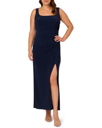 Adrianna Papell Ruched Jersey Gown - Blue