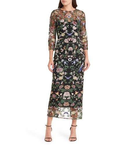 Marchesa Floral Embroidered Sheath Dress - Multicolor