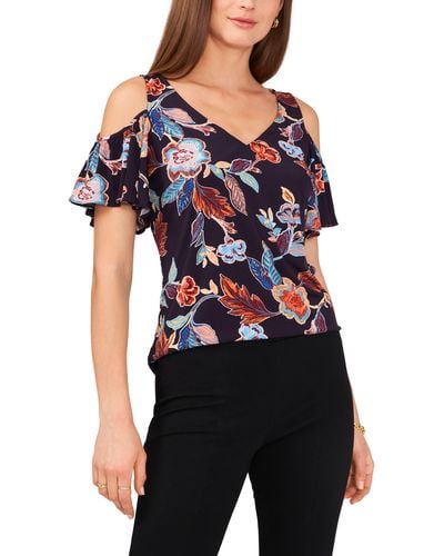 Chaus Ruffle Cold Shoulder Top - Black