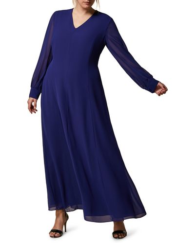 Marina Rinaldi Long Sleeve Crepe Georgette Gown - Blue