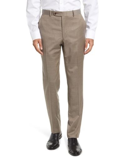 Peter Millar Harker Flat Front Solid Stretch Wool Dress Pants - Gray