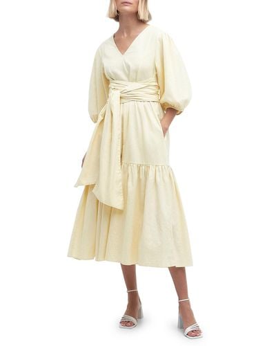 Barbour Annie Puff Sleeve Linen & Cotton Midi Dress - Natural