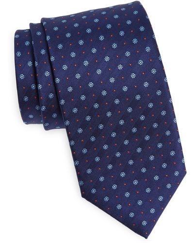 David Donahue Neat Floral Silk Tie - Blue