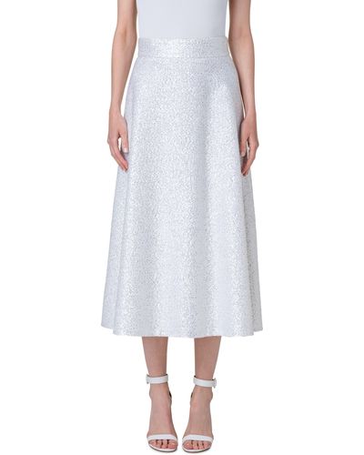 Akris Sequin Wool Blend A-line Midi Skirt - White