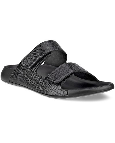 Ecco Cozmo Croc Embossed Slide Sandal - Black