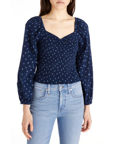 Madewell Lucille Balloon Sleeve Smocked Top - Blue