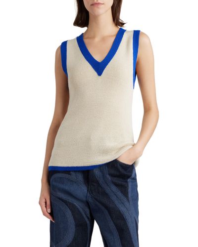 Dries Van Noten Contrast Trim Wool Blend Sweater Vest - Blue