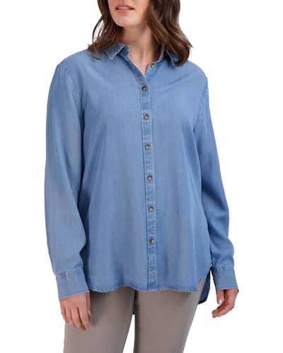 Foxcroft Hampton Long Sleeve Button-up Shirt - Blue