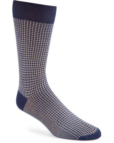 Canali Microcheck Cotton Dress Socks - Gray