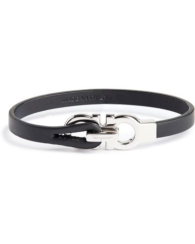 Ferragamo Double Gancio Leather Bracelet - Black