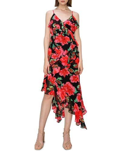 MELLODAY Floral Ruffle Midi Dress - Red