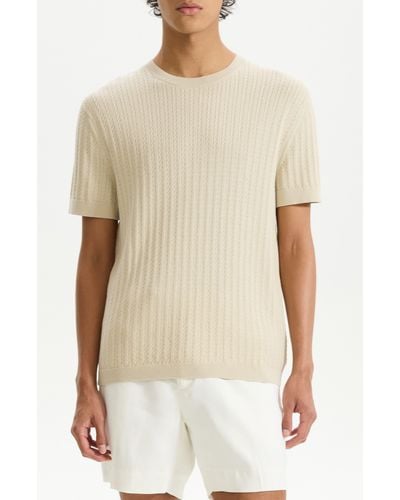 Theory Cable Short Sleeve Cotton Blend Sweater - Natural