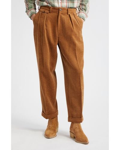 Beams Plus Double Pleat Cotton & Wool Knit Pants - Brown