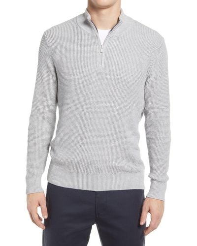 The Normal Brand Waffle Knit Quarter Zip Pullover - Gray