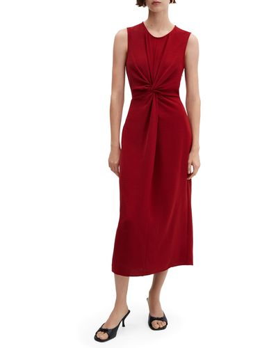 Mango Knot Front Sleeveless Midi Dress - Red