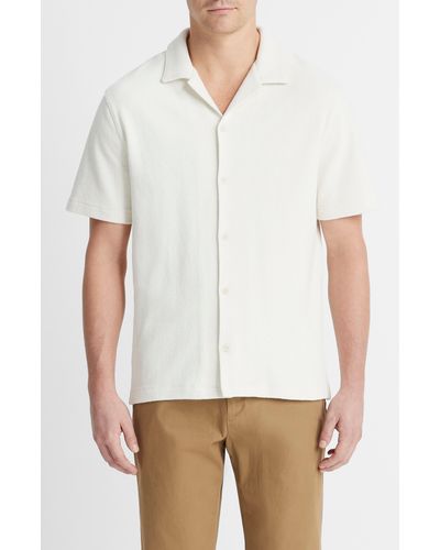 Vince Bouclé Knit Short Sleeve Camp Shirt - White