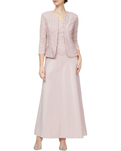 Alex Evenings Embroidered Lace Mock Two-piece Gown With Jacket - Pink