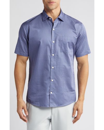Peter Millar Oskar Crown Foulard Print Short Sleeve Cotton Button-up Shirt - Blue