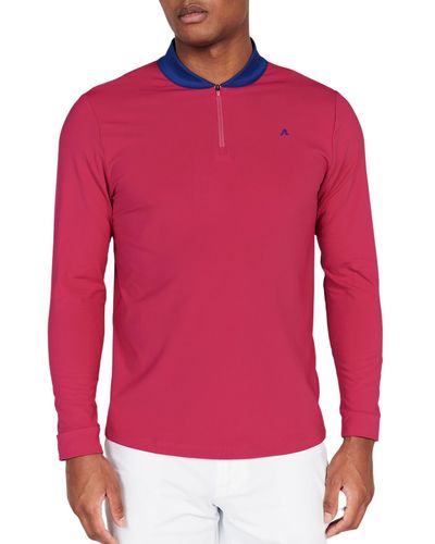 Redvanly Briar Contrast Collar Quarter Zip Pullover - Red