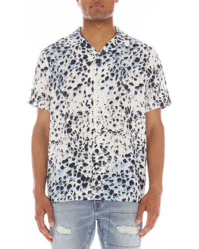 Cult Of Individuality Animal Spot Short Sleeve Cotton Button-up Shirt - White