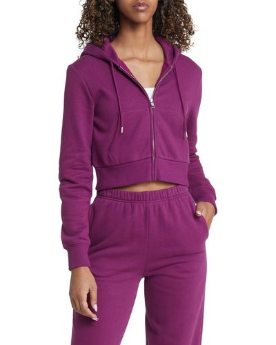 BP. Crop Cotton Blend Zip-up Hoodie - Purple