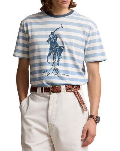 Polo Ralph Lauren Stripe Polo Rider Graphic T-shirt - Blue