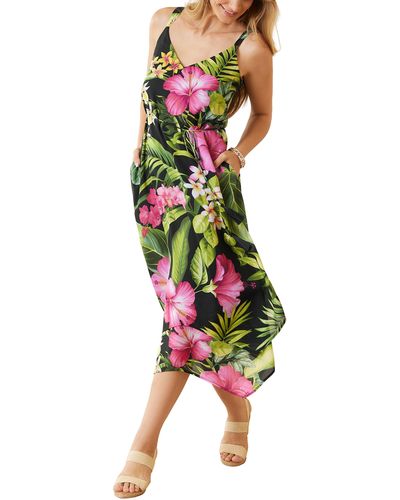 Tommy Bahama Grand Villa Floral Print Handkerchief Hem Dress - Green