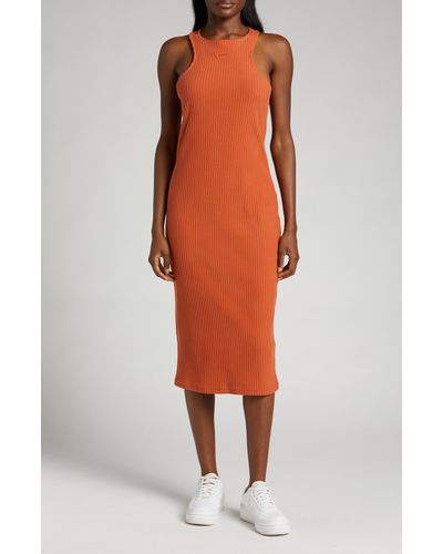 Nike Sportswear Chill Knit Sleeveless Rib Midi Dress - Orange