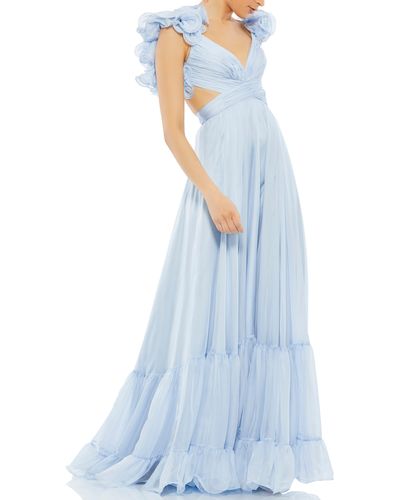 Mac Duggal Rosette Chiffon Cutout Empire Waist Gown - Blue