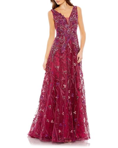 Mac Duggal Embroidered Sleeveless A-line Gown