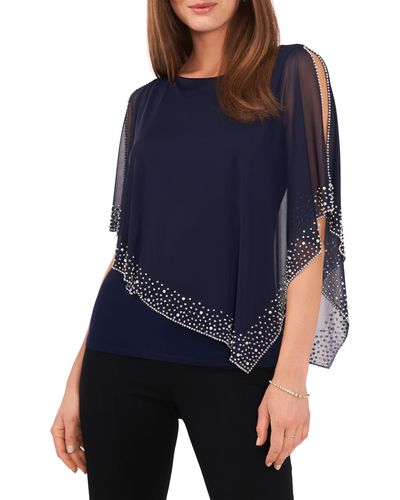 Chaus Imitation Pearl Bead Overlay Cape Top - Blue