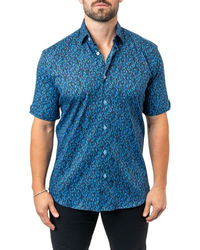 Maceoo Galileo River 90 Contemporary Fit Short Sleeve Button-up Shirt At Nordstrom - Blue