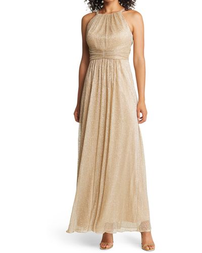 Vince Camuto Shirred Halter Gown - Natural