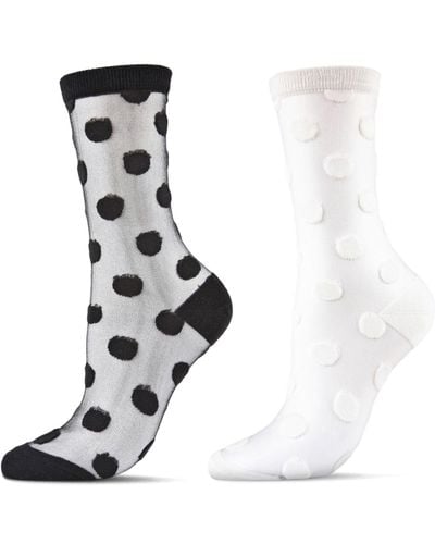 Memoi Polka Dot Assorted 2-pack Sheer Ankle Socks - White