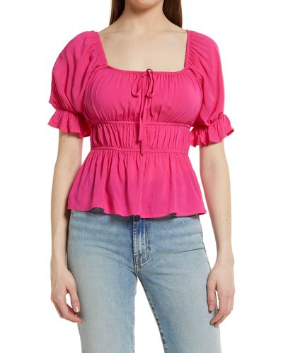 Melrose and Market Ruched Puff Sleeve Top - Red