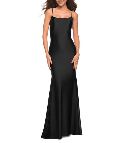 La Femme Sleeveless Jersey Gown With Train - Black