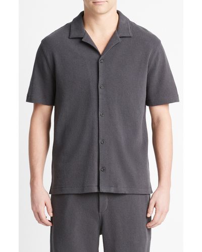 Vince Bouclé Knit Short Sleeve Camp Shirt - Gray
