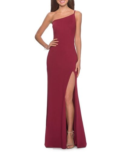 La Femme One-shoulder Jersey Gown - Red