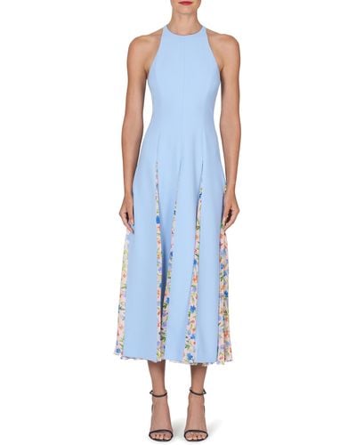 Carolina Herrera Floral Godet Sleeveless Fit & Flare Dress - Blue