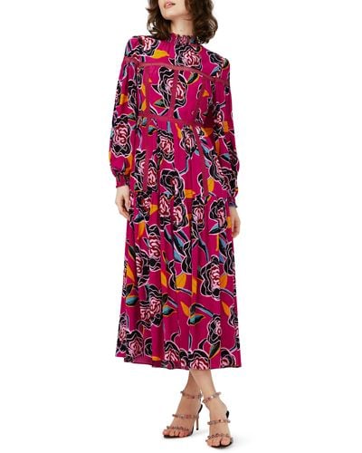 Diane von Furstenberg Cherie Floral Long Sleeve Midi Dress - Red