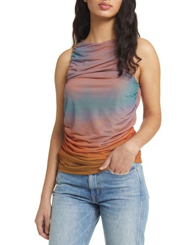TOPSHOP Sunset Ombre Ruched Side Mesh Tank - Multicolor