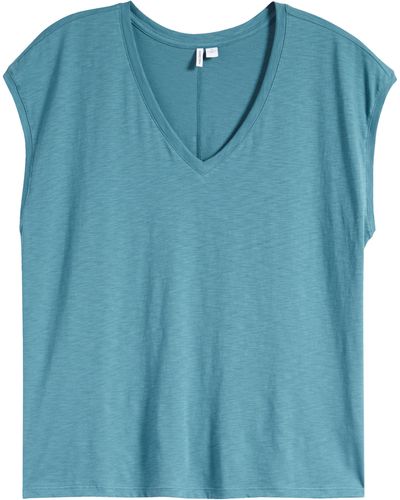 Nordstrom Sleeveless V-neck Cotton T-shirt - Blue