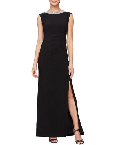 Alex Evenings Embellished Neck Sleeveless Jersey Gown - Black