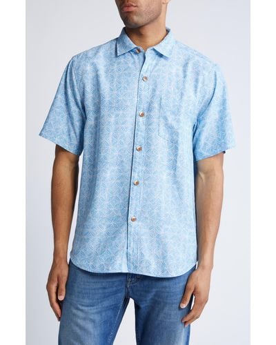 Tommy Bahama Coconut Point Fleur De Geometric Short Sleeve Button-up Shirt - Blue