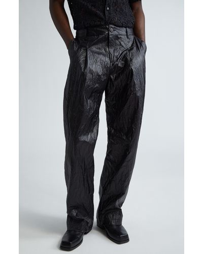 Eckhaus Latta Crinkled Faux Leather Pants - Black
