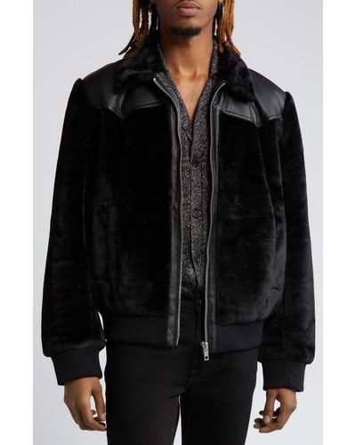 ASOS Faux Fur & Faux Leather Harrington Jacket - Black