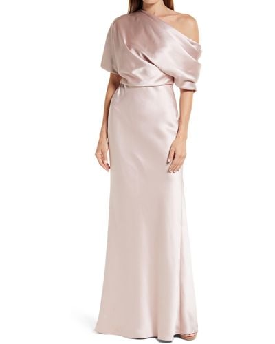 Amsale One-shoulder Fluid Satin Gown - Pink