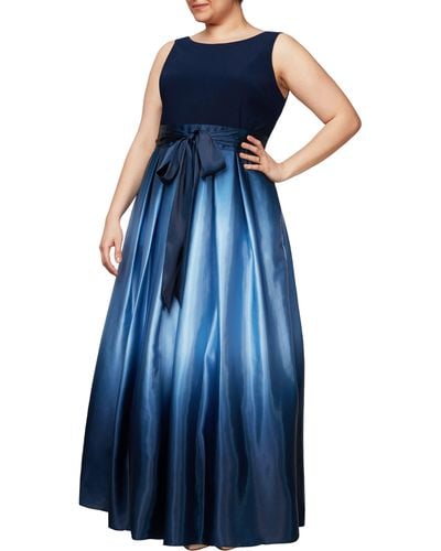 Sl Fashions Ombrè Satin Gown In Navy/wedgewood At Nordstrom Rack - Blue